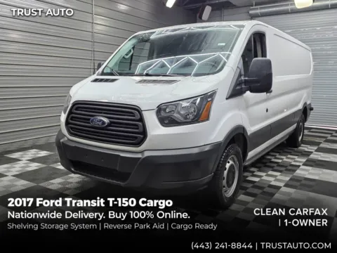 White 2017 Ford Transit T-150 Cargo 148''WB Low Roof Minivan/Van w/Shelving Storage System for sale in Sykesville, MD