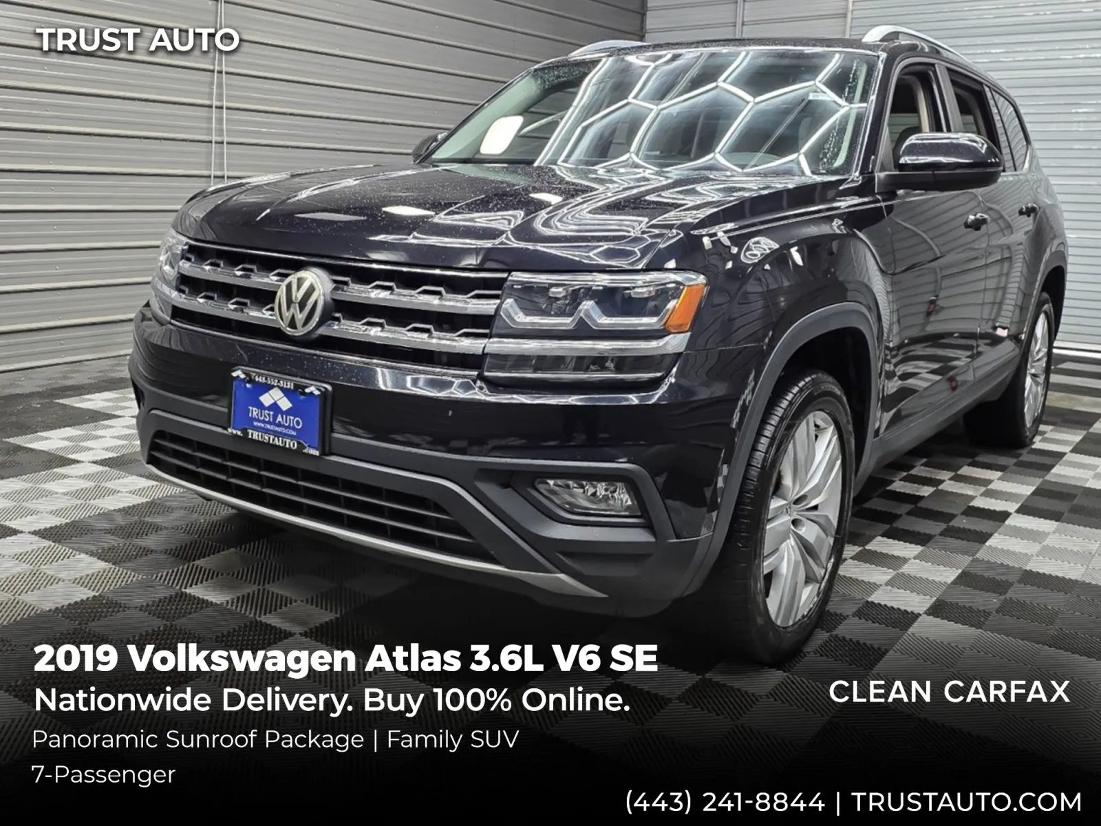 Black 2019 Volkswagen Atlas 3.6L V6 SE 7-Passenger SUV w/Technology for sale in Sykesville, MD