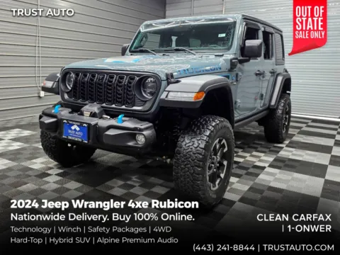 Gray 2024 Jeep Wrangler 4xe Rubicon 4WD Hard-Top Hybrid SUV w/Technology Pkg for sale in Sykesville, MD