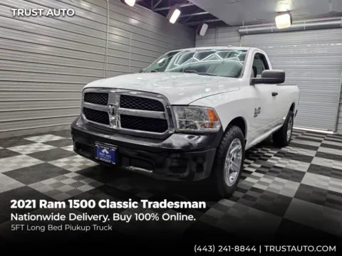 White 2021 Ram 1500 Classic Tradesman Regular Cab 8FT Bed Pickup Truck w/Toolbox for sale in Sykesville, MD