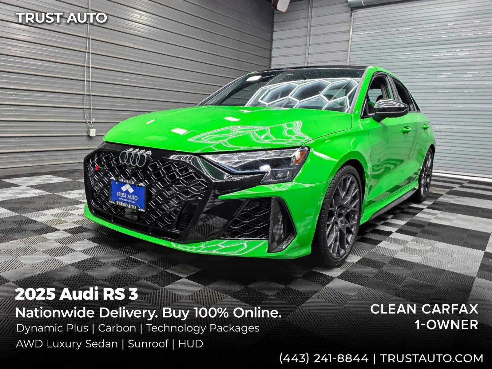 Green 2025 Audi RS 3 2.5 TFSI AWD Luxury Sedan w/Dynamic Plus/Carbon/Technology Pkgs for sale in Sykesville, MD