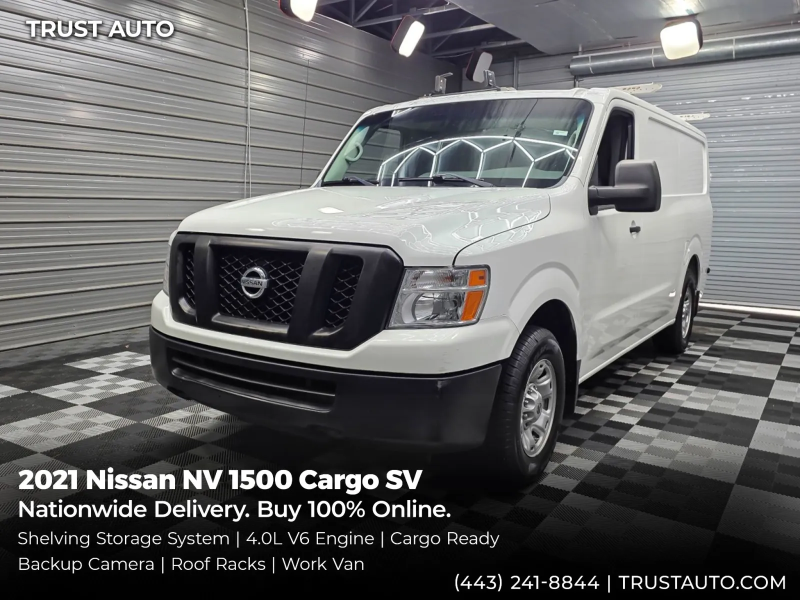 White 2021 Nissan NV 1500 Cargo SV Minivan/Van w/Shelving Storage System for sale in Sykesville, MD