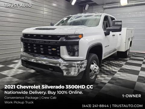 White 2021 Chevrolet Silverado 3500HD CC Crew Cab Work Pickup Truck w/Convenience Pkg for sale in Sykesville, MD