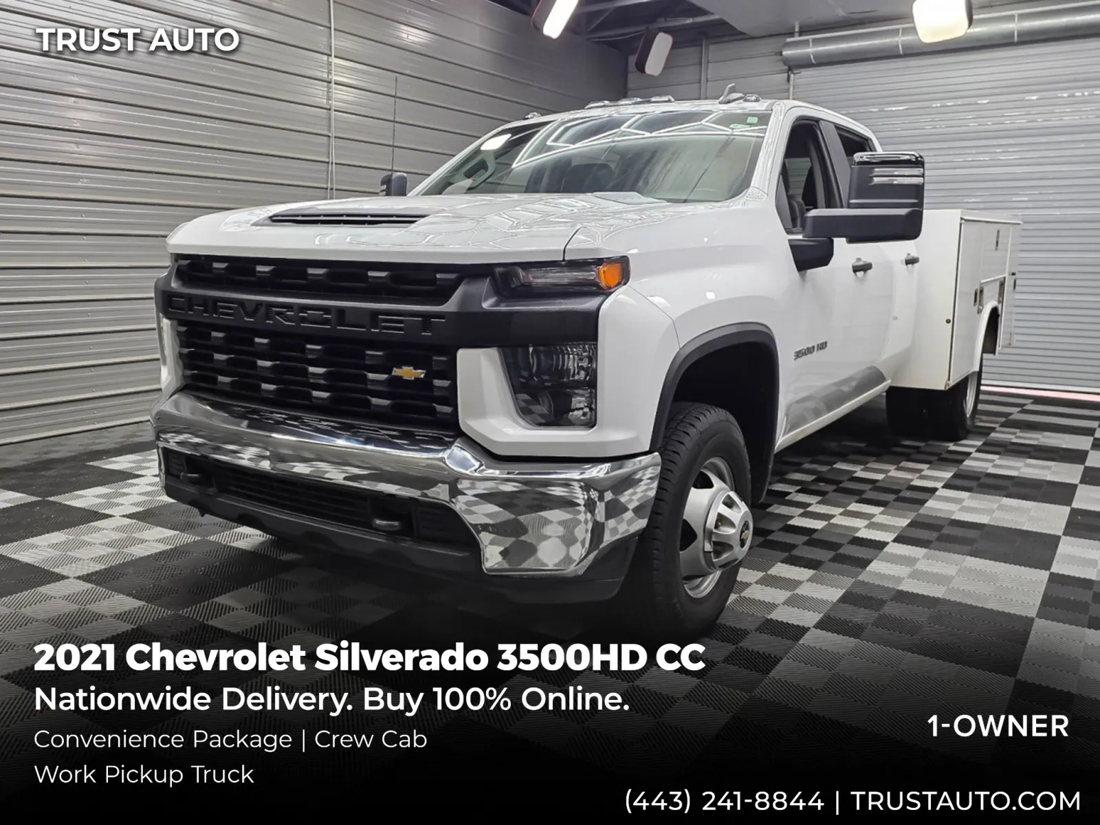 White 2021 Chevrolet Silverado 3500HD CC Chassis Service Body Crew Cab Work Pickup Truck w/Convenience Pkg for sale in Sykesville, MD