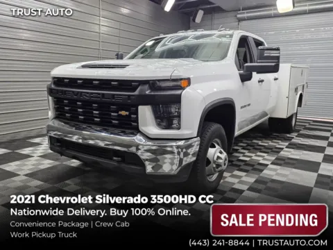White 2021 Chevrolet Silverado 3500HD CC Chassis Service Body Crew Cab Work Pickup Truck w/Convenience Pk for sale in Sykesville, MD