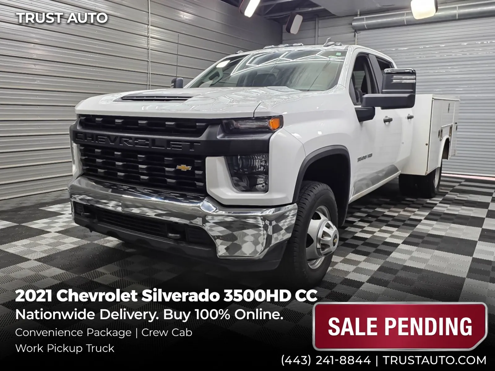White 2021 Chevrolet Silverado 3500HD CC Chassis Service Body Crew Cab Work Pickup Truck w/Convenience Pk for sale in Sykesville, MD