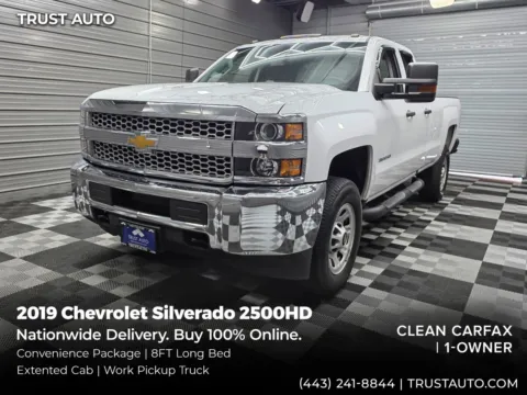 White 2019 Chevrolet Silverado 2500HD WT Double Cab 8FT Long Bed 6.0L V8 Work Pickup Truck w/Convenience Pkg for sale in Sykesville, MD
