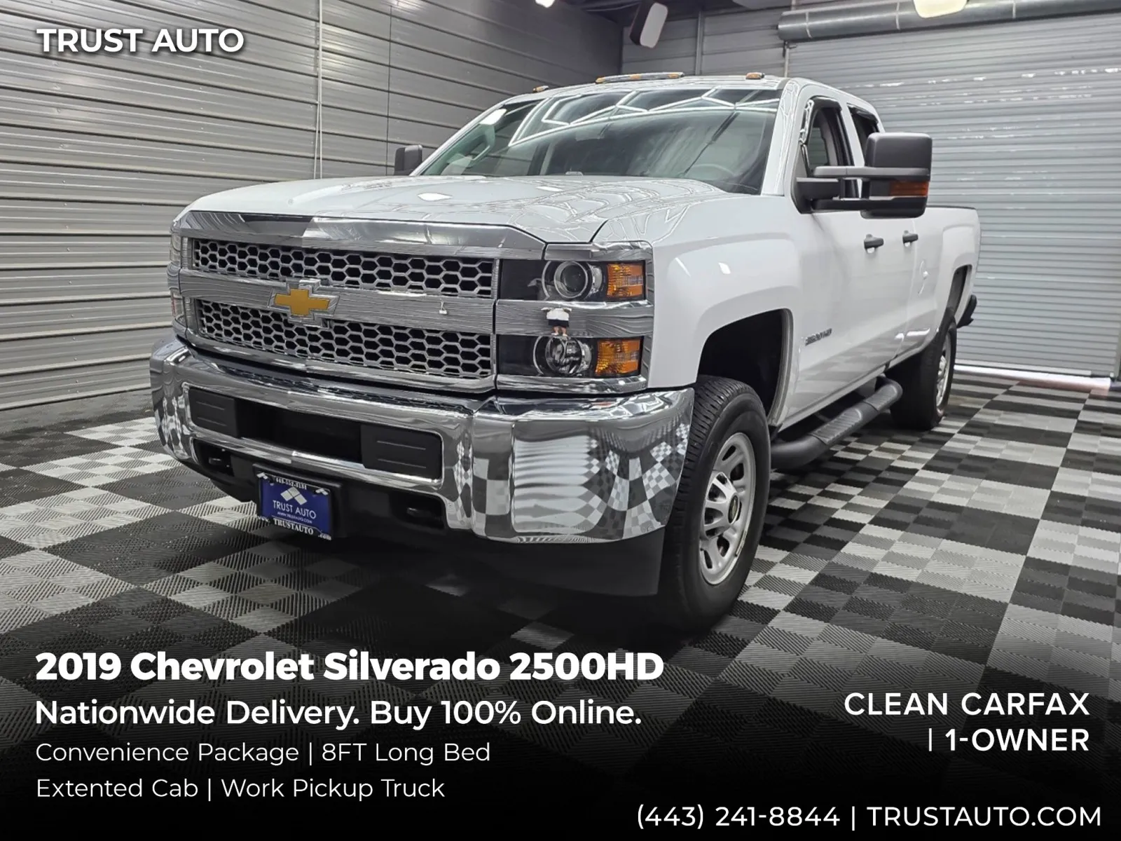 White 2019 Chevrolet Silverado 2500HD WT Double Cab 8FT Long Bed 6.0L V8 Work Pickup Truck w/Convenience Pkg for sale in Sykesville, MD