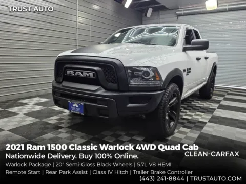 White 2021 Ram 1500 Classic Warlock 4WD Quad Cab 5.7L V8 Hemi Pickup Truck for sale in Sykesville, MD