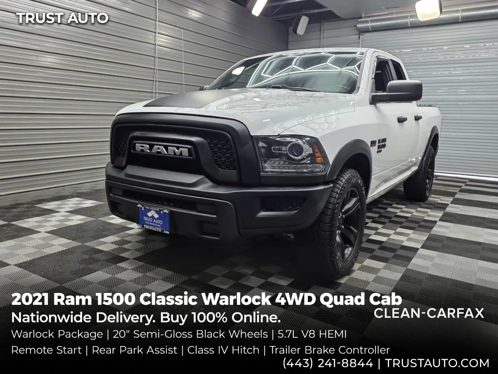 White 2021 Ram 1500 Classic Warlock 4WD Quad Cab 5.7L V8 Hemi Pickup Truck for sale in Sykesville, MD