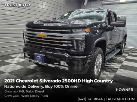 Black 2021 Chevrolet Silverado 2500HD High Country 4WD Crew Cab Duramax Diesel Pickup Truck for sale in Sykesville, MD