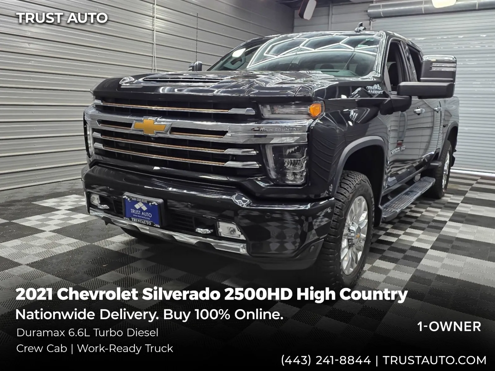 Black 2021 Chevrolet Silverado 2500HD High Country 4WD Crew Cab Duramax Diesel Pickup Truck for sale in Sykesville, MD