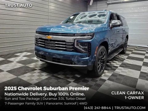 Blue 2025 Chevrolet Suburban Premier 4WD 7-Passenger Luxury SUV w/Sun and Tow Pkg for sale in Sykesville, MD