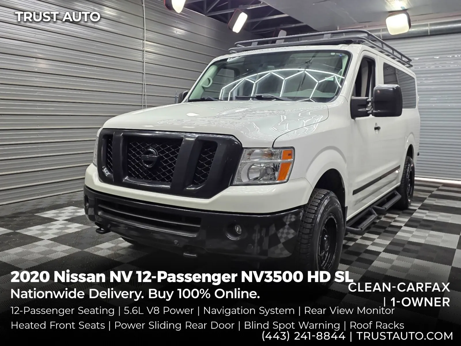 White 2020 Nissan NV 12-Passenger NV3500 HD SL 5.6L V8 Minivan/Van for sale in Sykesville, MD