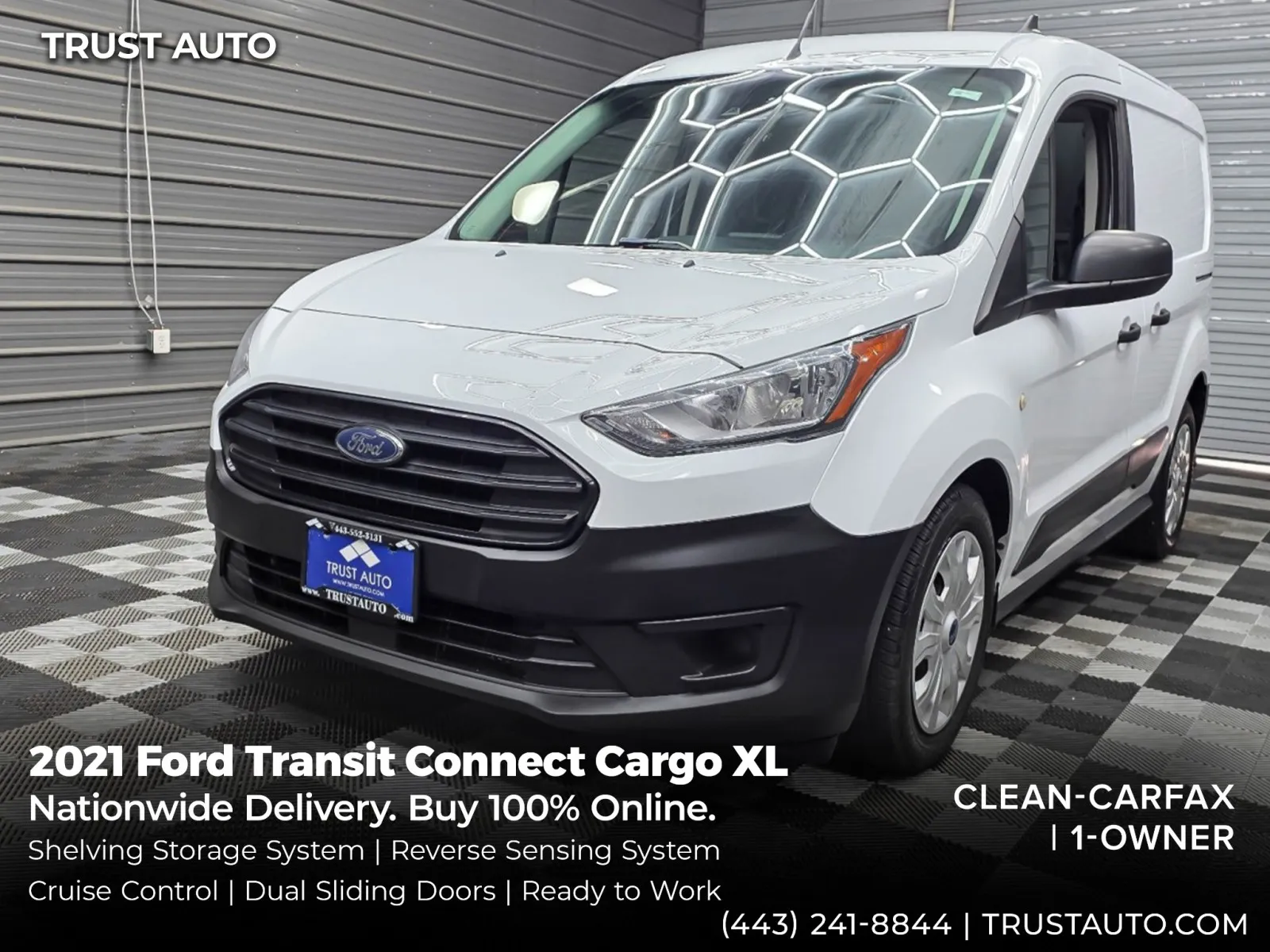 White 2021 Ford Transit Connect Cargo XL 105'' SWB Minivan/Van w/Shelving Storage System for sale in Sykesville, MD