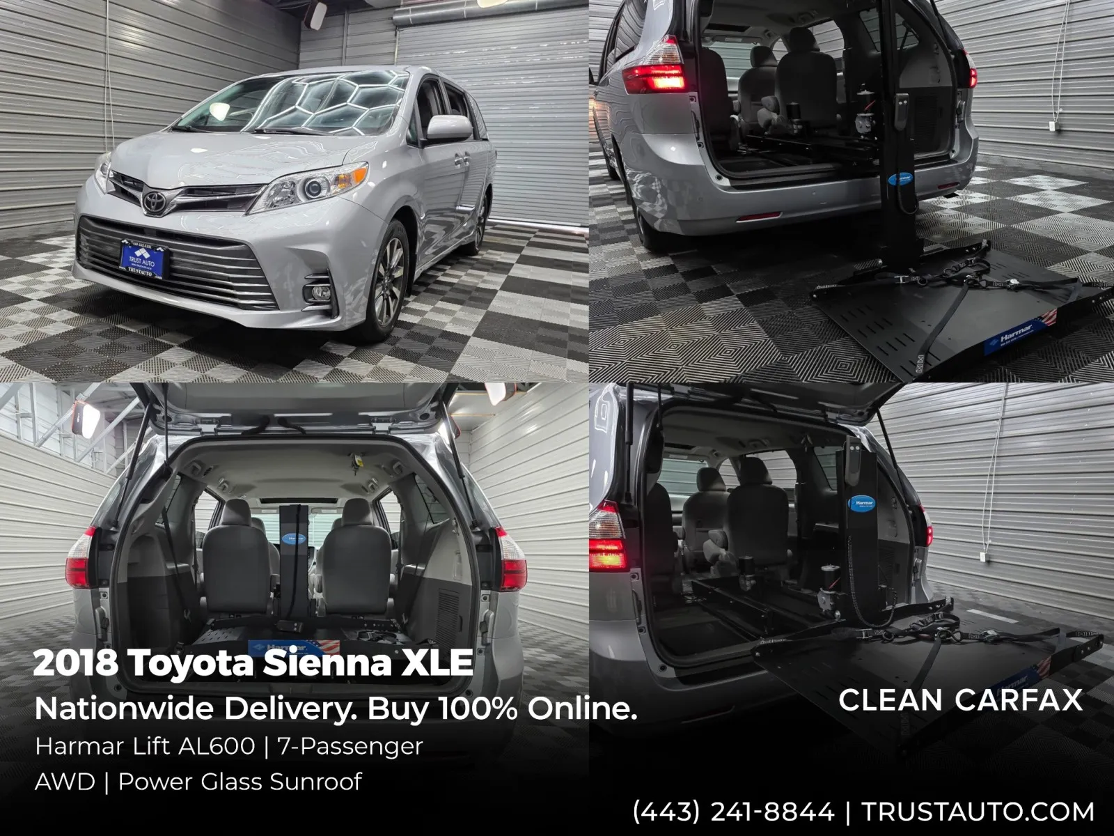 Silver 2018 Toyota Sienna XLE AWD 7-Passenger Minivan/Van w/Harmar Mobility Lifts for sale in Sykesville, MD