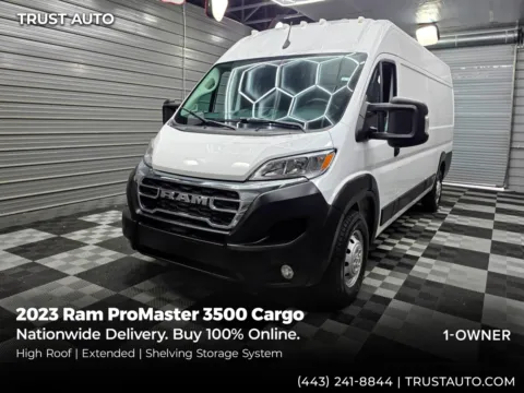 White 2023 Ram ProMaster 3500 Cargo 159''WB High Roof Extended Minivan/Van w/Shelving Storage System for sale in Sykesville, MD