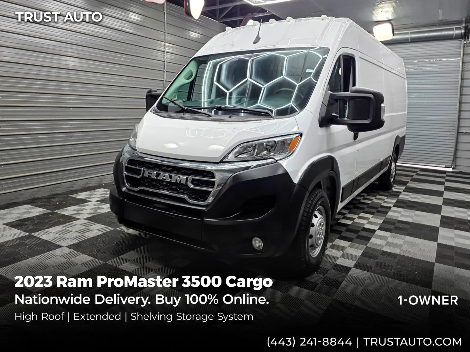 White 2023 Ram ProMaster 3500 Cargo 159''WB High Roof Extended Minivan/Van w/Shelving Storage System for sale in Sykesville, MD