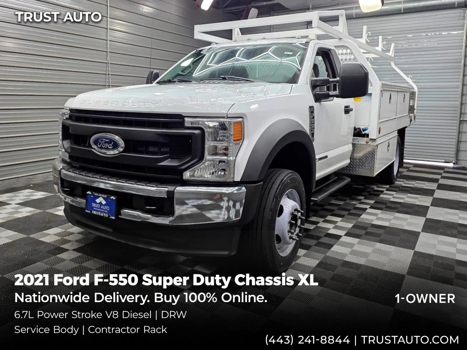 White 2021 Ford F-550 Super Duty Chassis XL 169''WB DRW Regular Cab Service Body w/Contractor Rack for sale in Sykesville, MD