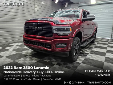 Red 2022 Ram 3500 Laramie 4WD Crew Cab 6.7L Cummins Turbo Diesel Pickup Truck w/Black Appearance Pkg for sale in Sykesville, MD