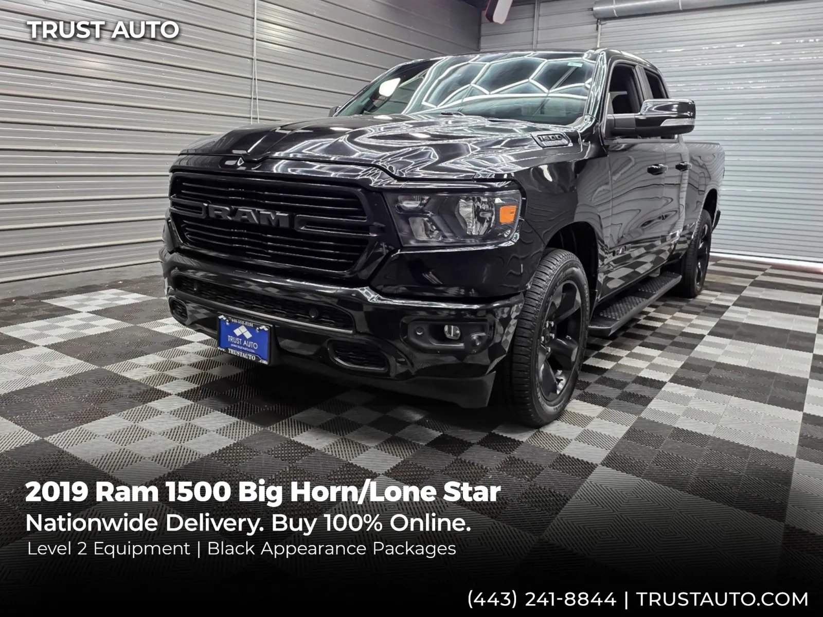 Black 2019 Ram 1500 Big Horn/Lone Star 4WD Quad Cab Pickup Truck w/Level 2 Equipment/Black Appearance Pkgs for sale in Sykesville, MD