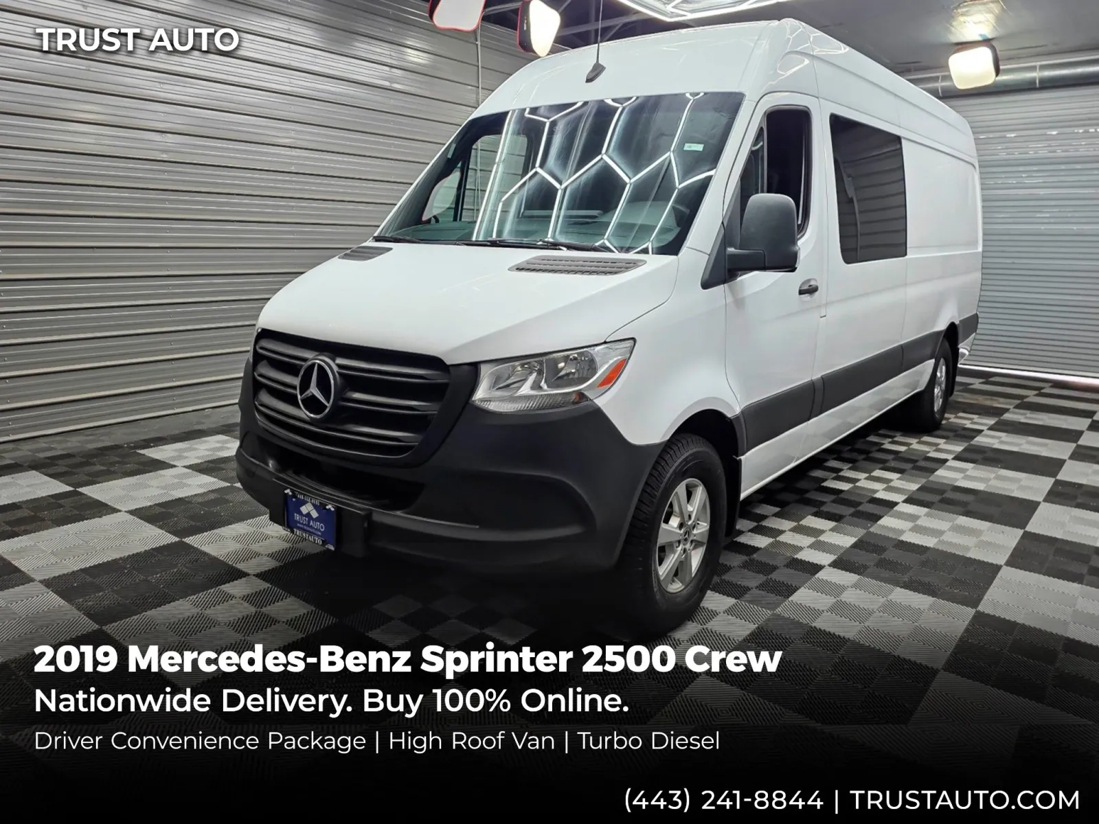 White 2019 Mercedes-Benz Sprinter 2500 Crew 170''WB High Roof Turbo Diesel Minivan/Van w/Driver Convenience Pkg for sale in Sykesville, MD