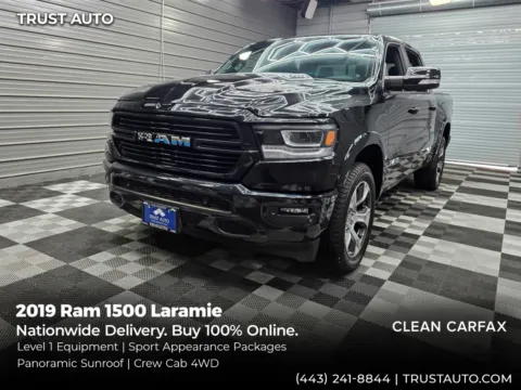 Black 2019 Ram 1500 Laramie 4WD Crew Cab Pickup Truck w/Sport Appearance Pkg for sale in Sykesville, MD