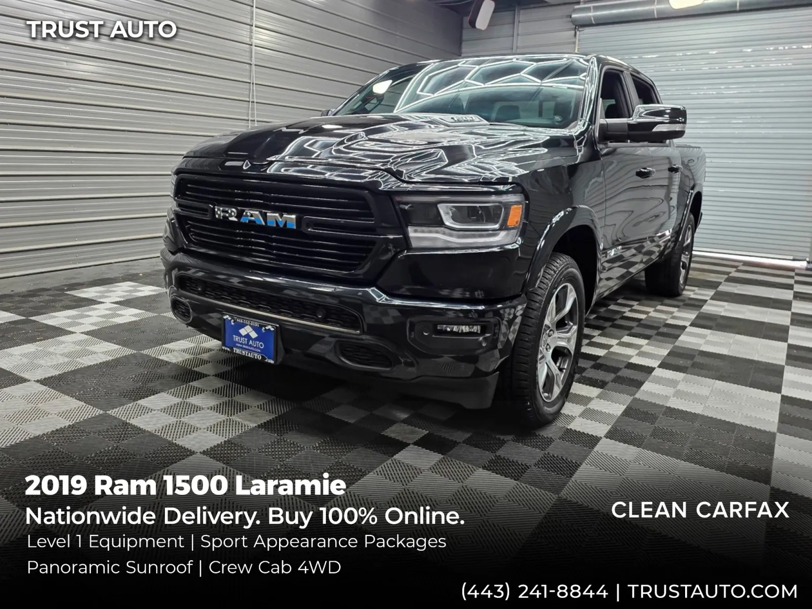 Black 2019 Ram 1500 Laramie 4WD Crew Cab Pickup Truck w/Sport Appearance Pkg for sale in Sykesville, MD