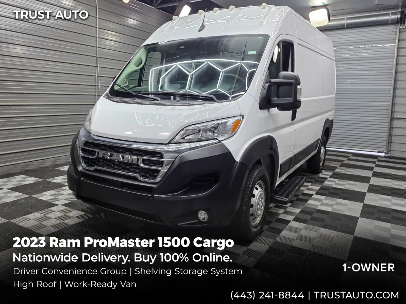 White 2023 Ram ProMaster 1500 Cargo 136''WB High Roof Minivan/Van w/Driver Convenience Group/Shelving Storage System for sale in Sykesville, MD