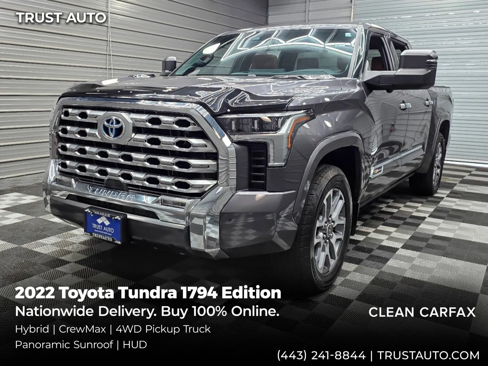 Gray 2022 Toyota Tundra 1794 Edition 4WD Hybrid CrewMax Pickup Truck for sale in Sykesville, MD