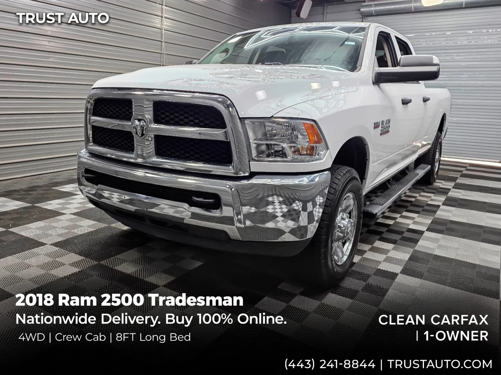 White 2018 Ram 2500 Tradesman 4WD Crew Cab 8FT Long Bed Pickup Truck for sale in Sykesville, MD