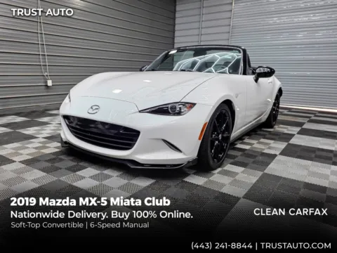 White 2019 Mazda MX-5 Miata Club 6-Speed Manual Soft-Top Convertible for sale in Sykesville, MD