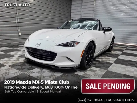 White 2019 Mazda MX-5 Miata Club 6-Speed Manual Soft-Top Convertible for sale in Sykesville, MD