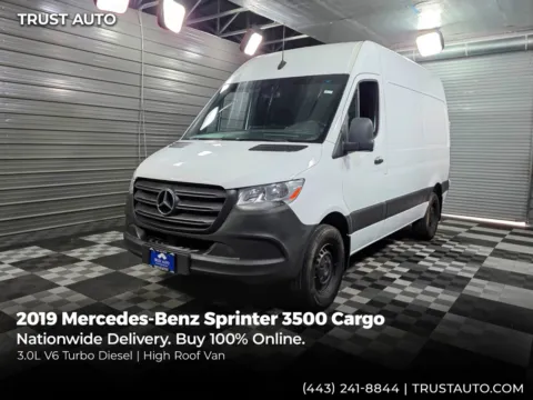 White 2019 Mercedes-Benz Sprinter 3500 Cargo 144''WB High Roof 10FT Diesel Minivan/Van for sale in Sykesville, MD