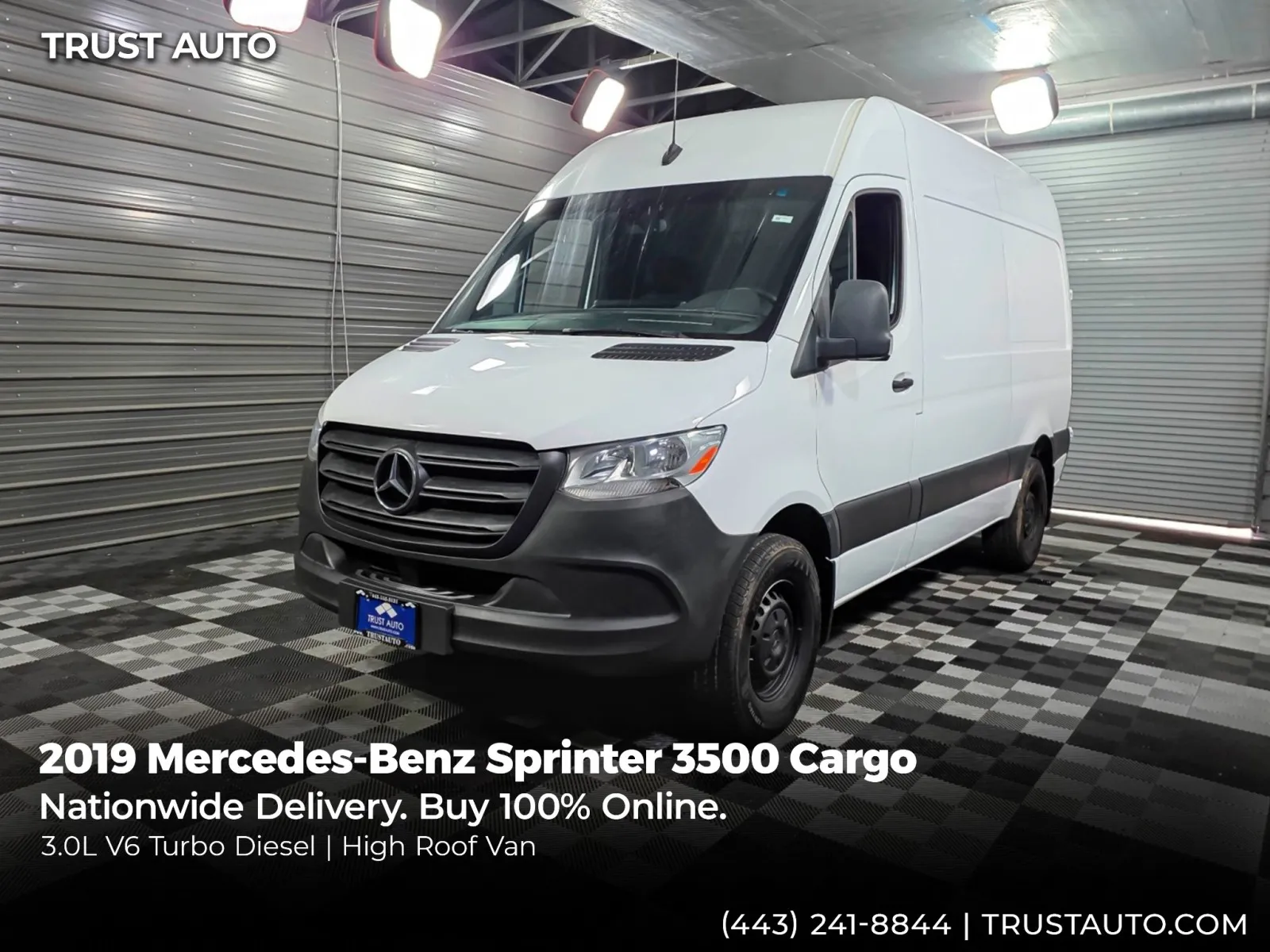 White 2019 Mercedes-Benz Sprinter 3500 Cargo 144''WB High Roof 10FT Diesel Minivan/Van for sale in Sykesville, MD