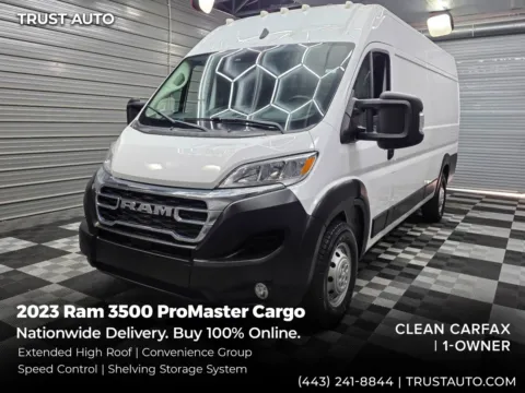 White 2023 Ram 3500 ProMaster Cargo 159''WB High Roof Extended Minivan/Van w/Shelving Storage System for sale in Sykesville, MD