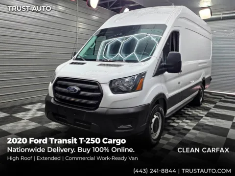 White 2020 Ford Transit T-250 Cargo 148''WB High Roof Extended Minivan/Van for sale in Sykesville, MD