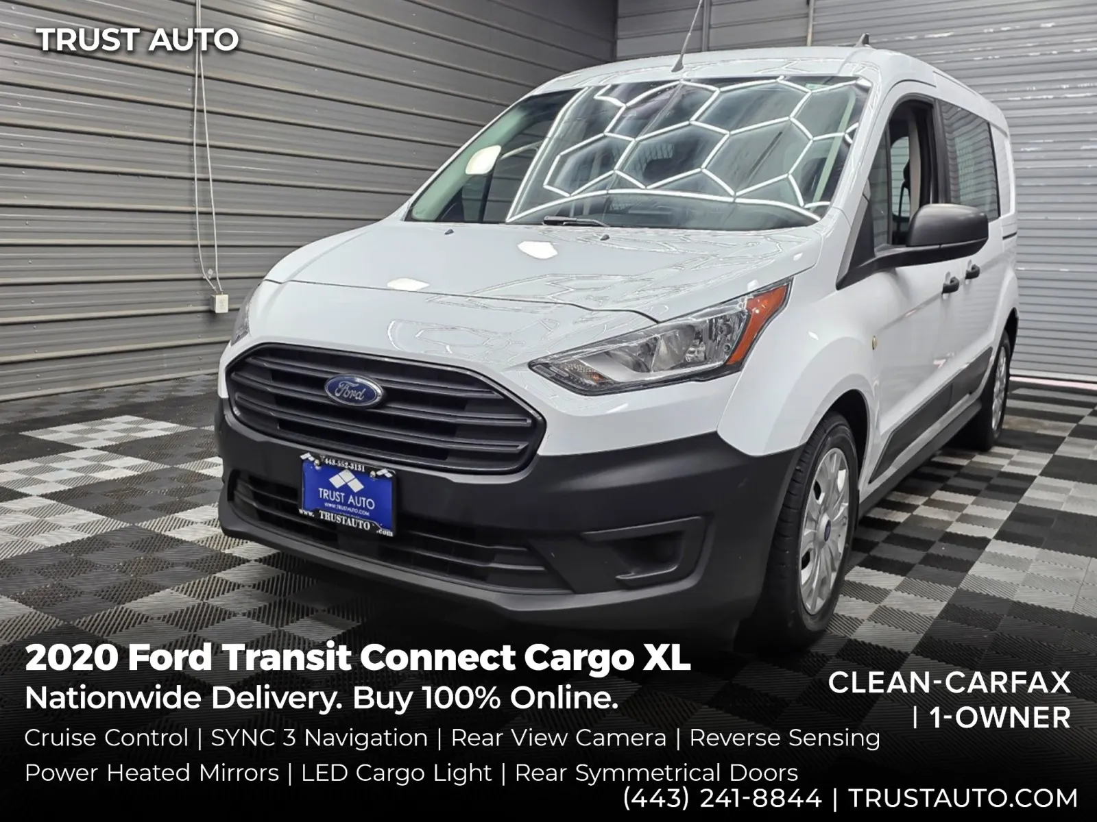 White 2020 Ford Transit Connect Cargo XL 121'' LWB Minivan/Van w/Rear Symmetrical Doors for sale in Sykesville, MD