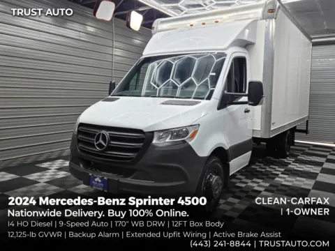 White 2024 Mercedes-Benz Sprinter 12FT Box Truck 4500 170''WB DRW Diesel Commercial for sale in Sykesville, MD