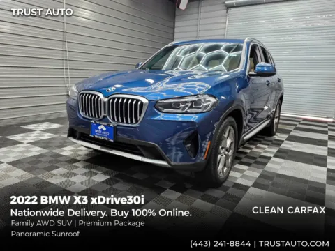 Blue 2022 BMW X3 xDrive30i AWD Luxury SUV w/Premium Pkg for sale in Sykesville, MD