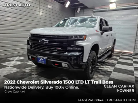 Silver 2022 Chevrolet Silverado 1500 LTD LT Trail Boss 4WD Crew Cab Pickup Truck for sale in Sykesville, MD