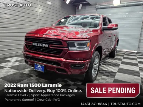 Red 2022 Ram 1500 Laramie 4WD Crew Cab Pickup Truck w/Sport Appearance Pkg for sale in Sykesville, MD
