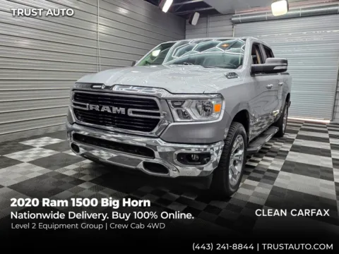 Silver 2020 Ram 1500 Big Horn 4WD Crew Cab 5.7L Hemi V8 Pickup Truck w/Level 2 Equipment Group for sale in Sykesville, MD