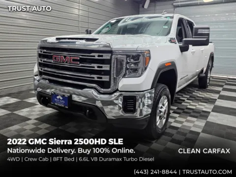 White 2022 GMC Sierra 2500HD SLE 4WD Crew Cab 8FT Bed Duramax Turbo Diesel Pickup Truck for sale in Sykesville, MD