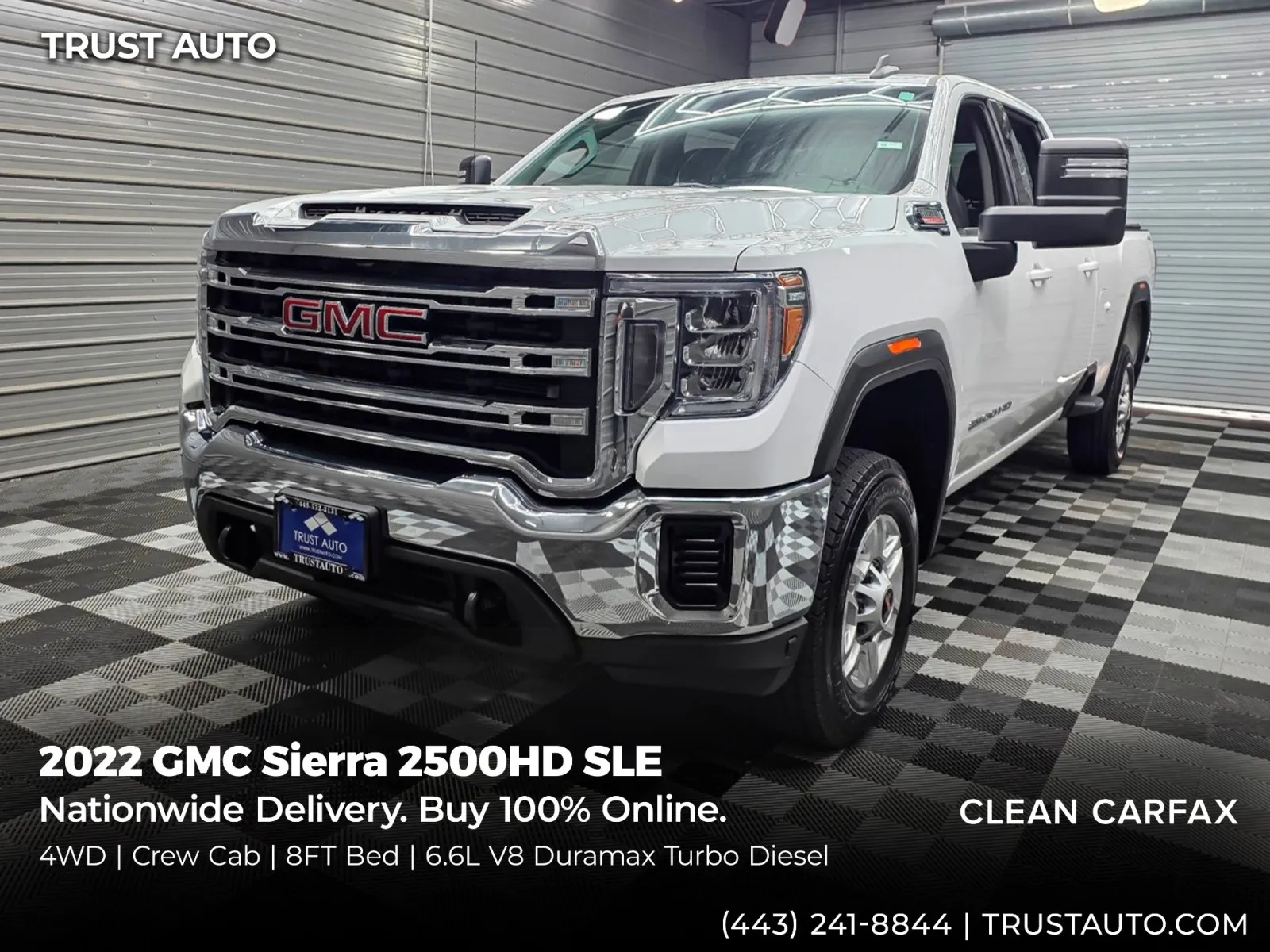 White 2022 GMC Sierra 2500HD SLE 4WD Crew Cab 8FT Bed Duramax Turbo Diesel Pickup Truck for sale in Sykesville, MD