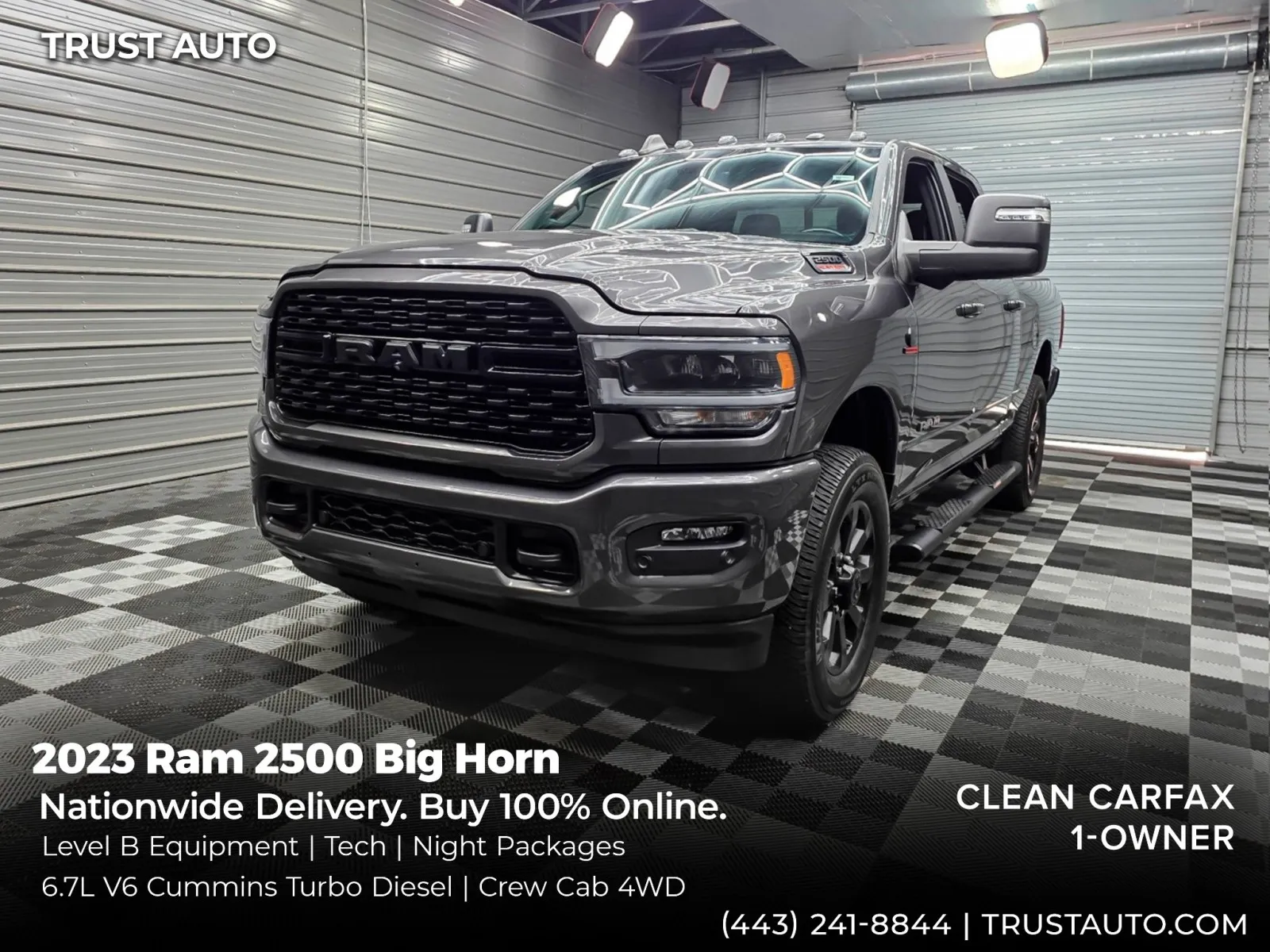 Gray 2023 Ram 2500 Big Horn 4WD Crew Cab 6.7L V6 Cummins Turbo Diesel Pickup Truck w/Night/Tech Pkgs for sale in Sykesville, MD