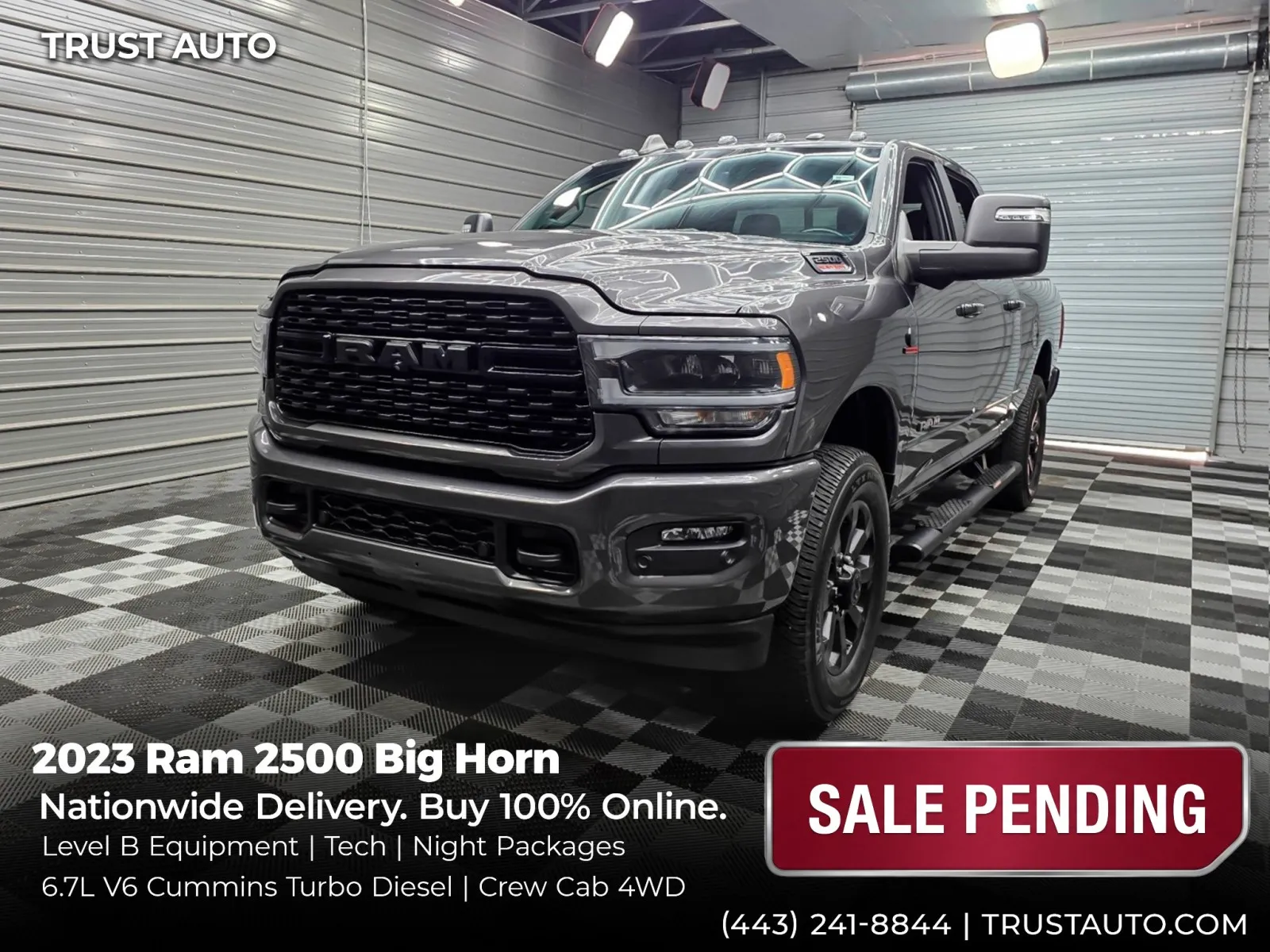 Gray 2023 Ram 2500 Big Horn 4WD Crew Cab 6.7L V6 Cummins Turbo Diesel Pickup Truck for sale in Sykesville, MD