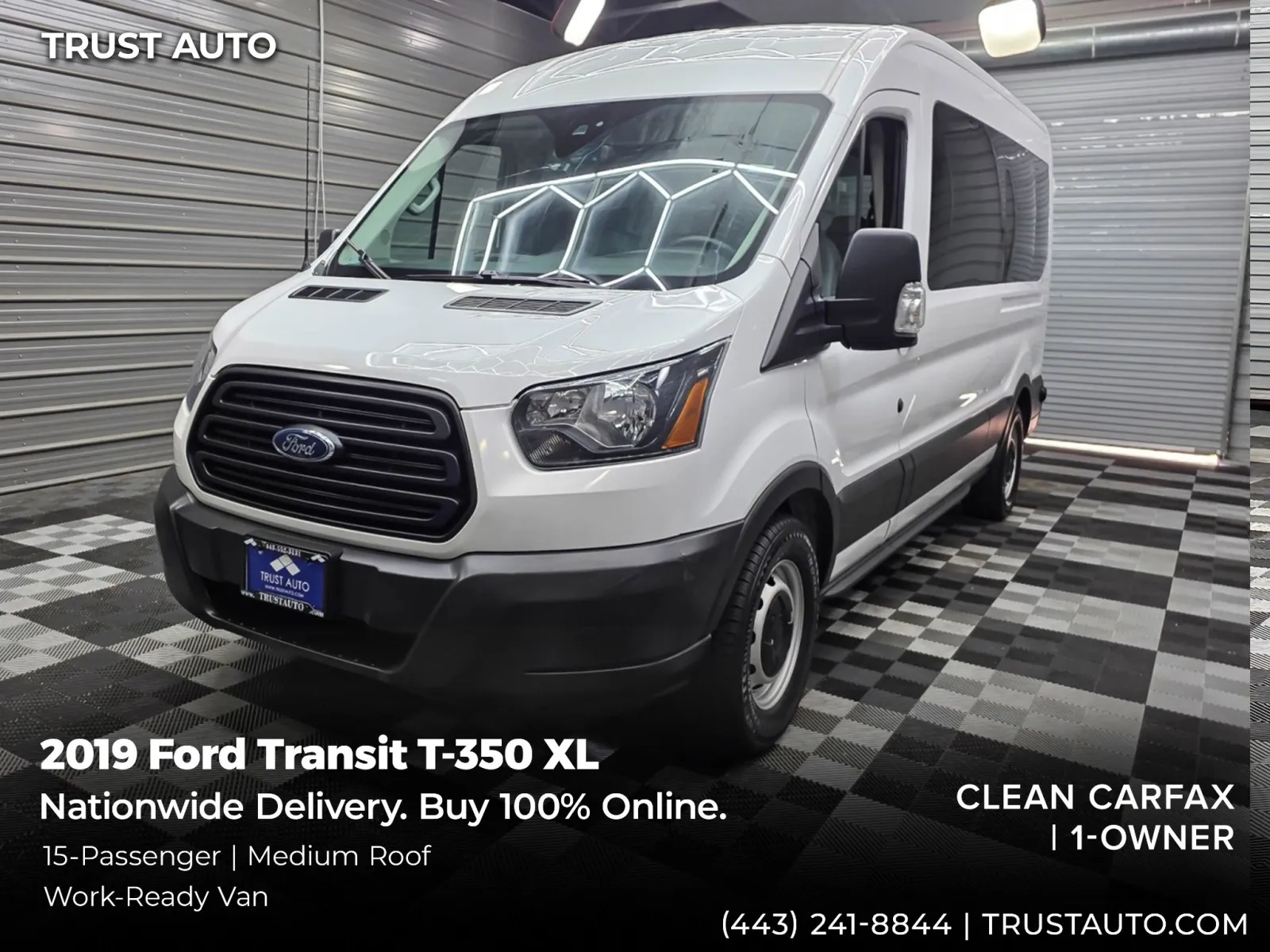 White 2019 Ford Transit T-350 15-Passenger XL Minivan/Van/Wagon for sale in Sykesville, MD