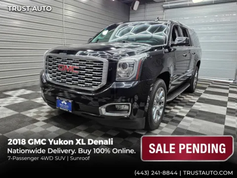 Black 2018 GMC Yukon XL Denali 4WD Luxury 7-Passenger SUV for sale in Sykesville, MD