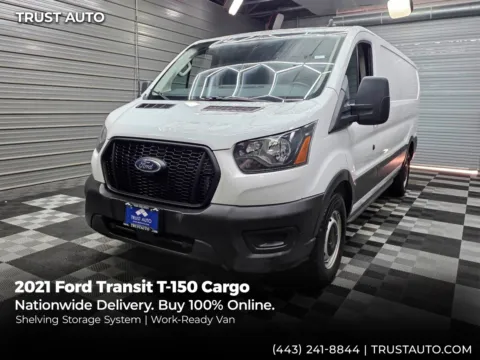 White 2021 Ford Transit T-150 Cargo 148''WB Low Roof Minivan/Van w/Shelving Storage System for sale in Sykesville, MD